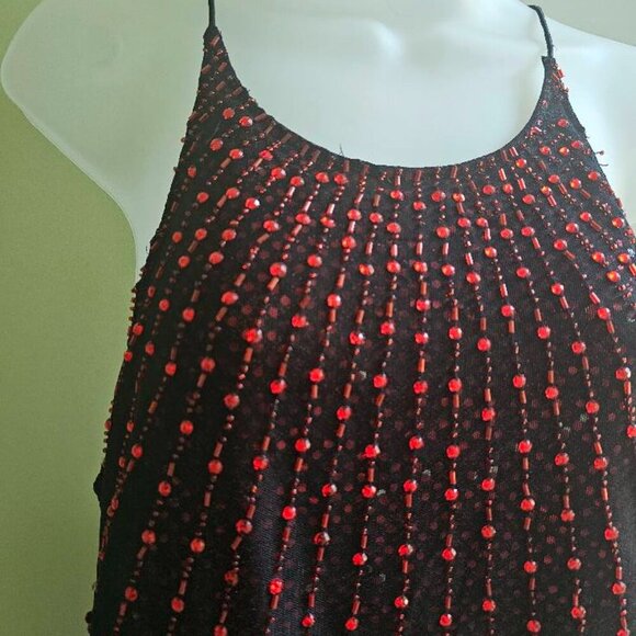 Vintage JSBoutique 90s Red & Black Beaded Criss Cross Back Maxi Formal Dress - Picture 6 of 15